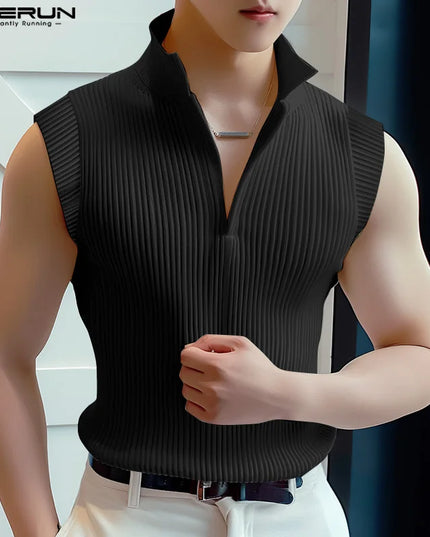 Men's Slim Fit Sleeveless Zip-Up High Collar Tank Top