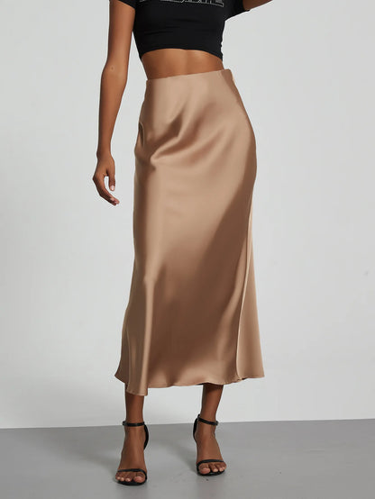Women's Sophisticated High-Waisted Satin Maxi Skirt