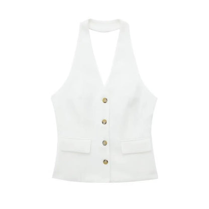 Women's Halter Neck Sleeveless Vest Top & Wide-Leg Pants 2-Piece Set