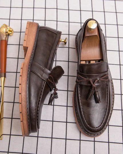 Men's Thick-Sole Leather Slip-On Loafers – Stylish & Comfortable Dress Shoes for Men