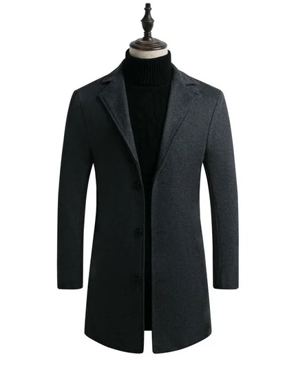 Mens Slim Fit Long Cotton Wool Blend Windbreaker Coat - Various Colors