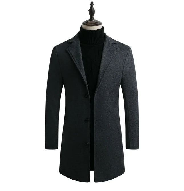 Mens Slim Fit Long Cotton Wool Blend Windbreaker Coat - Various Colors