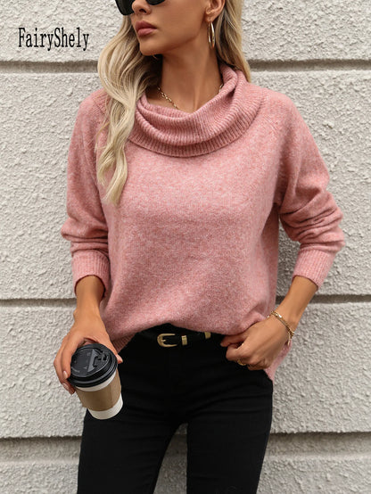 Women's Off-Shoulder Long Sleeve Turtleneck Knit Sweater
