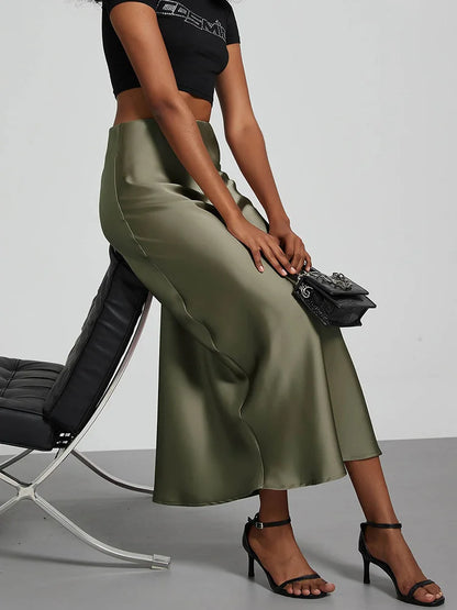 Women's Satin High-Waist Long Skirt - Elegant & Stylish Women's Maxi Skirt