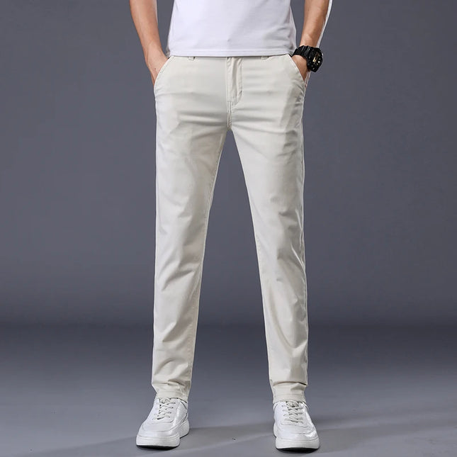 Men's Casual Long Elastic Straight Pants - Various Colors