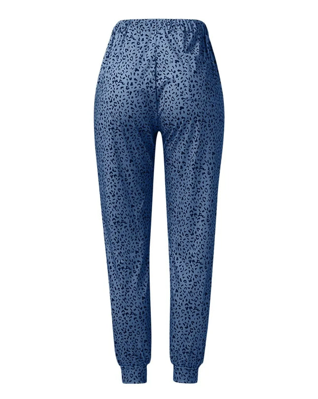 Women's Casual Lace-Up Pants in Loose Fit with Leopard Print - Various Colors