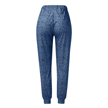 Women's Casual Lace-Up Pants in Loose Fit with Leopard Print - Various Colors