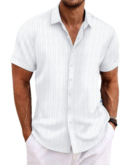 Men's Vertical Jacquard Short Sleeve Button-Down Shirt