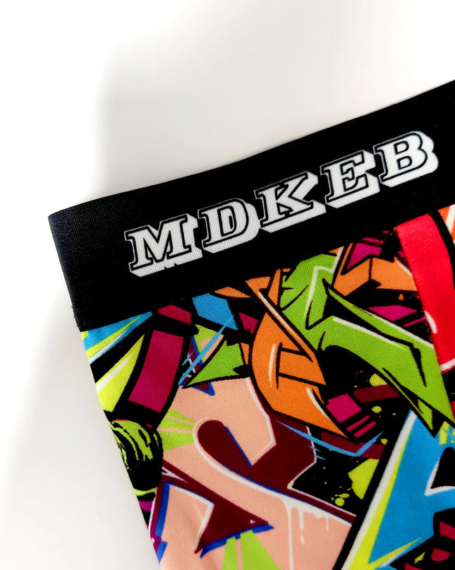 3 Piece Men's Graffiti Pattern Long Boxer Briefs- Breathable and Highly Elastic