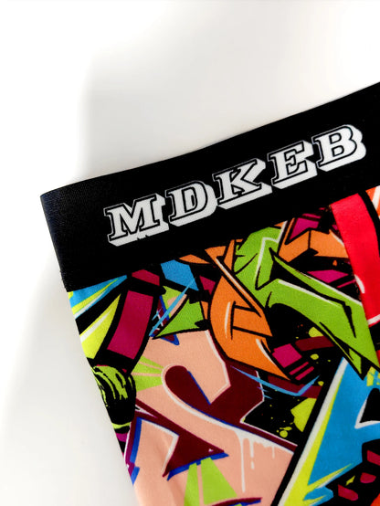 3 Piece Men's Graffiti Pattern Long Boxer Briefs- Breathable and Highly Elastic