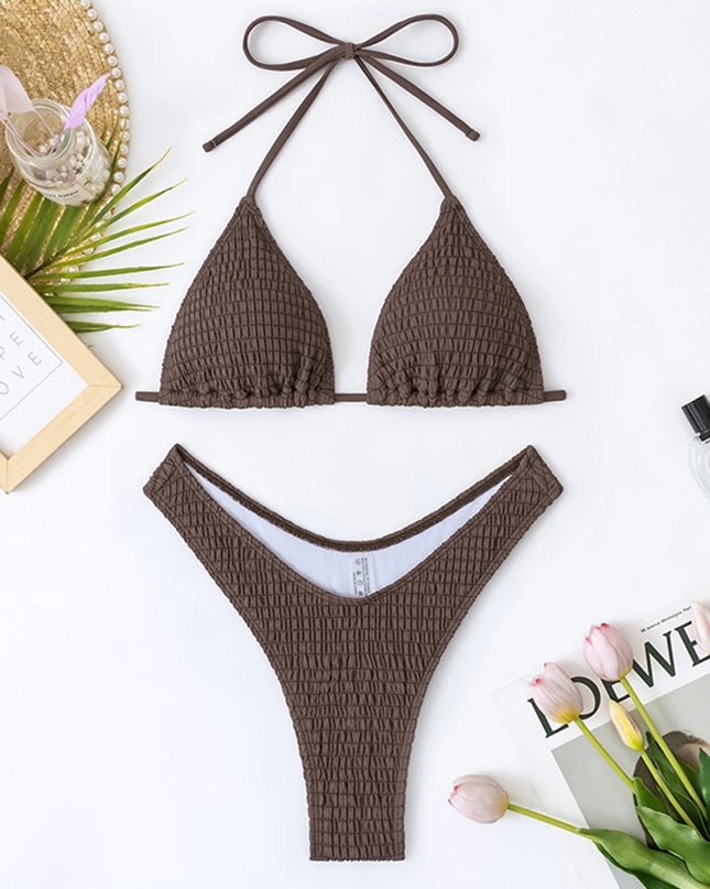 Women's Halter String Triangle Bikini Thong Swimsuit