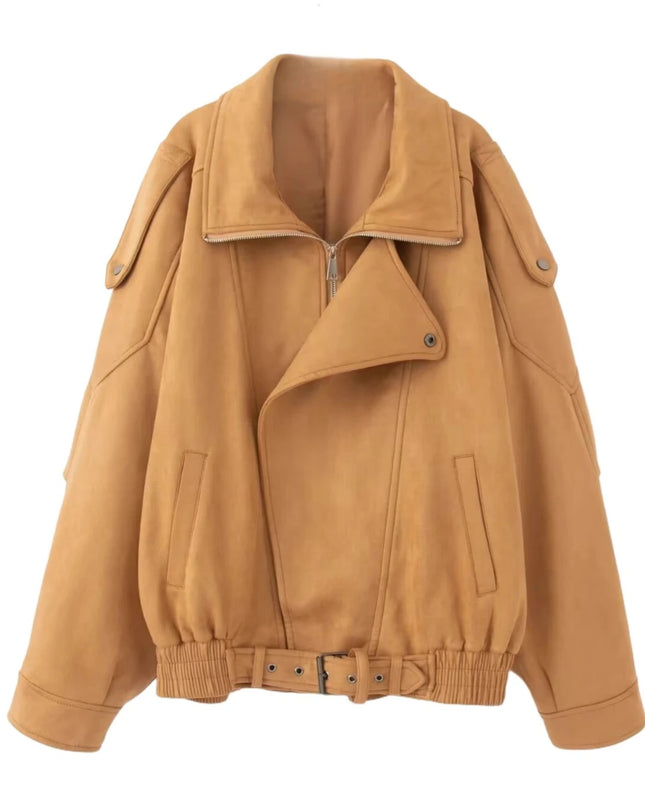 Women's Retro Faux Lapel Suede Jacket - Loose Fit