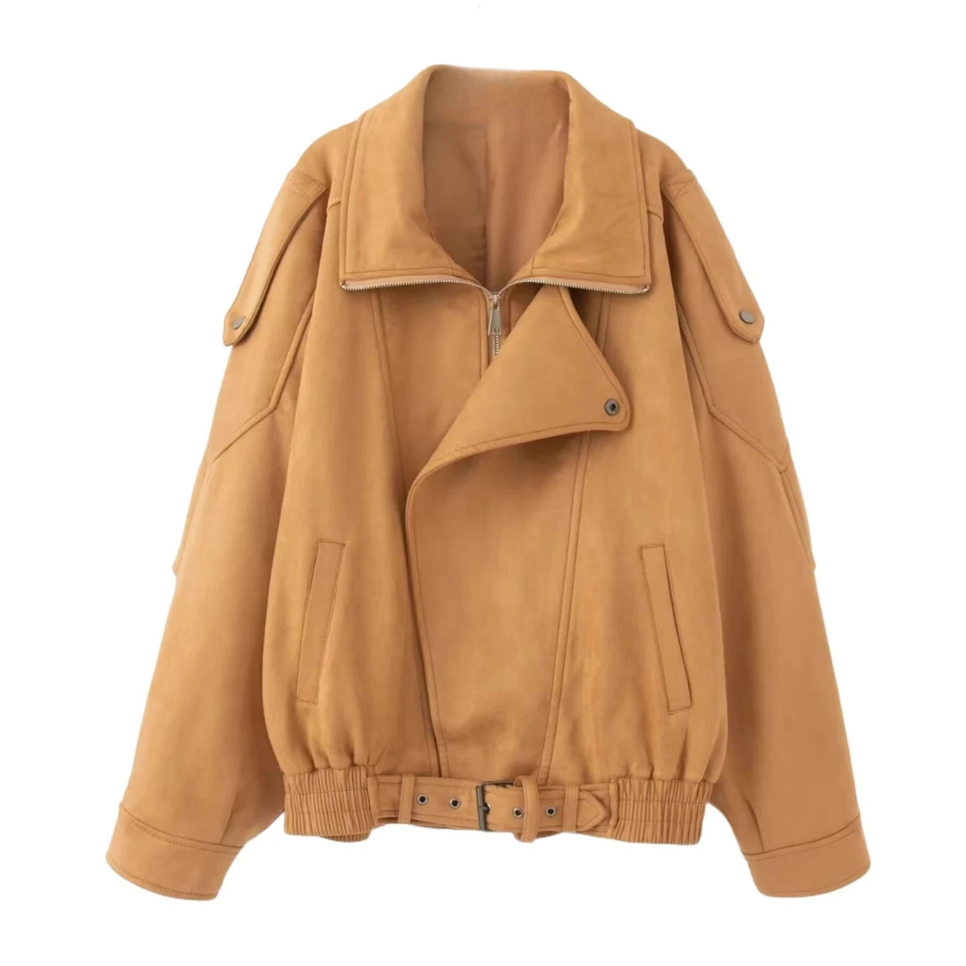 Women's Retro Faux Lapel Suede Jacket - Loose Fit