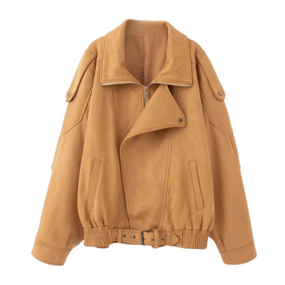 Women's Retro Faux Lapel Suede Jacket - Loose Fit