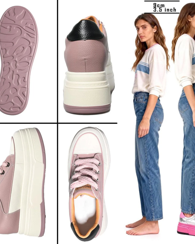 Hidden Heel High Platform Sneakers for Women Chunky Wedge - Genuine Leather