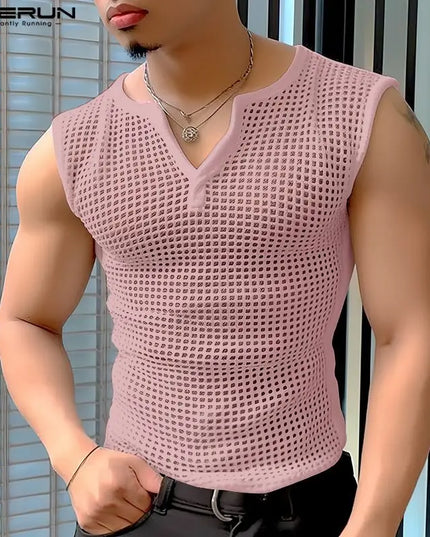 Men's Mesh V-Neck Transparent Tank Top