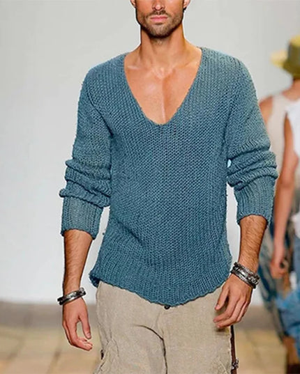 Men's Long Sleeve V-Neck Loose Knit Sweater