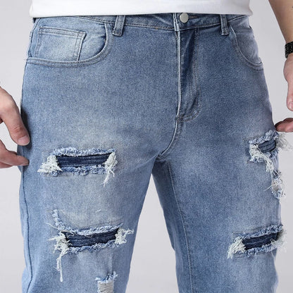 Men's Skinny Ripped Jeans with Medium Elasticity - Vintage Wash Denim Pants for Men