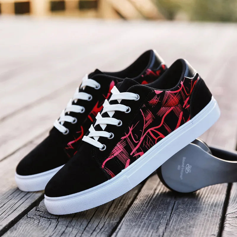 Men's Graffiti-Print Vulcanized Canvas Sneakers