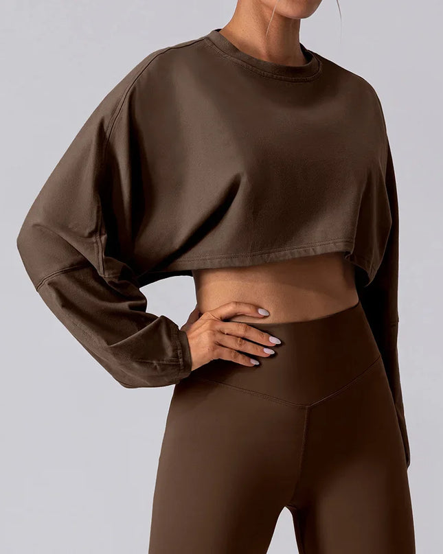 Women's Long Sleeve Sports Crop Top - Loose Fit Athletic Sweater