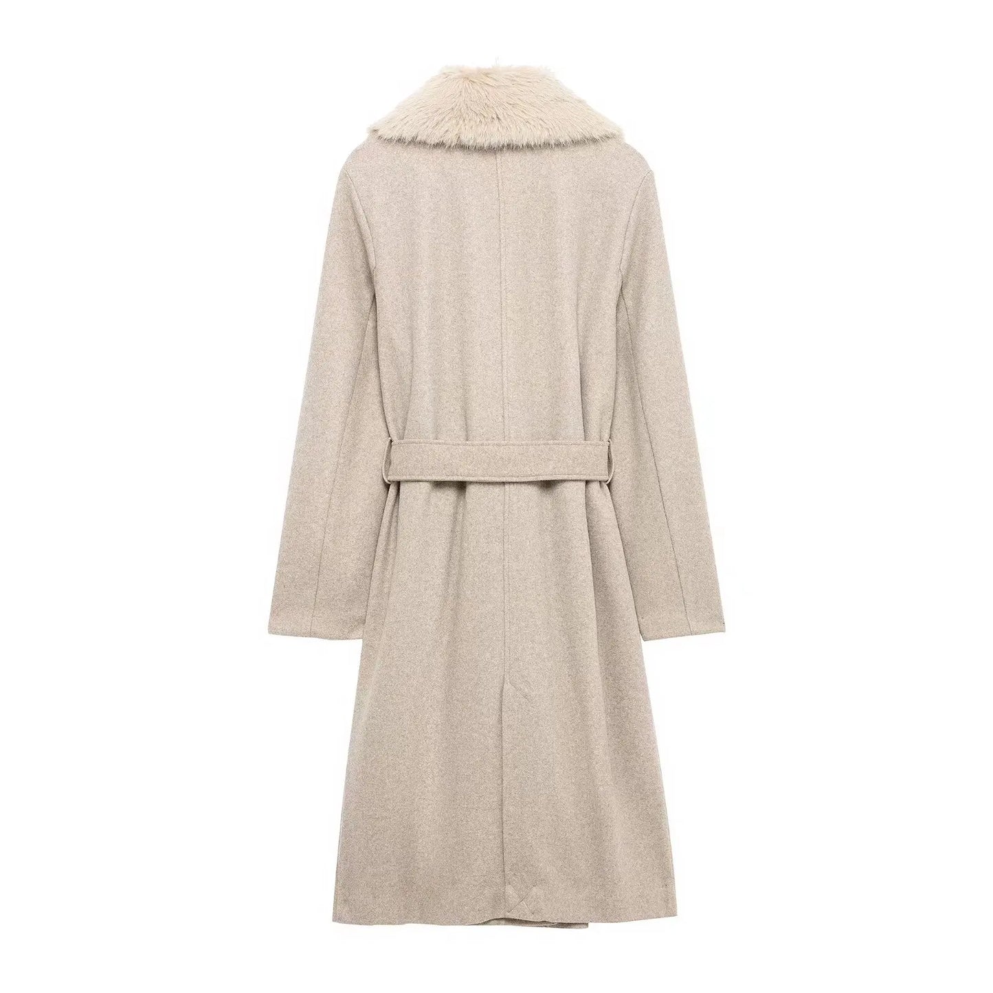 Women's Wool Coat with Collar and Belt
