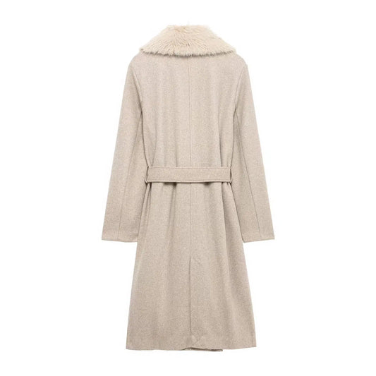 Women's Wool Coat with Collar and Belt