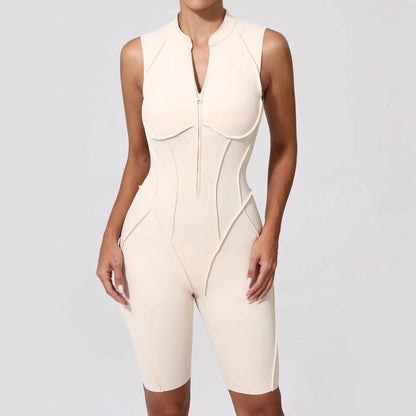 Women's Fitness Jumpsuit with Zipper - Activewear Bodysuit for Workout & Gym