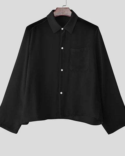 INCERUN Men's Chiffon Lapel Long Sleeve See-Through Loose Shirt