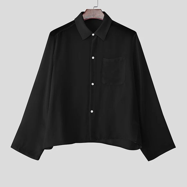 INCERUN Men's Chiffon Lapel Long Sleeve See-Through Loose Shirt