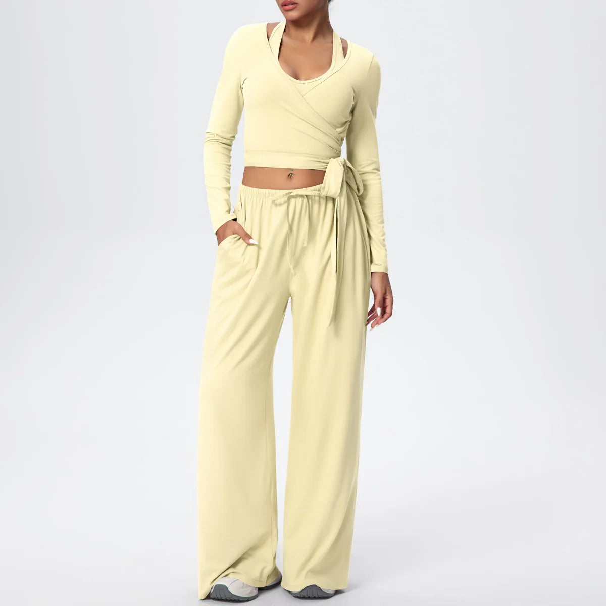 Women Drawstring Yoga Pants Wide Leg Loose Casual  Straight