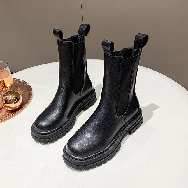 Women's Boots with Round Toe, Thick Sole, and Medium Heel