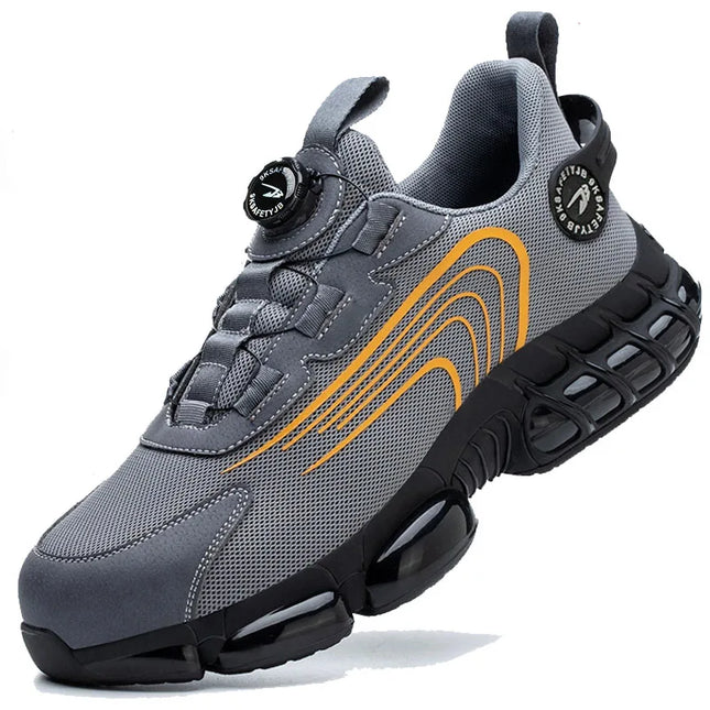 Rotating Button Men’s Anti-Puncture Protective Sneakers – Durable, Comfortable Work Shoes for Men