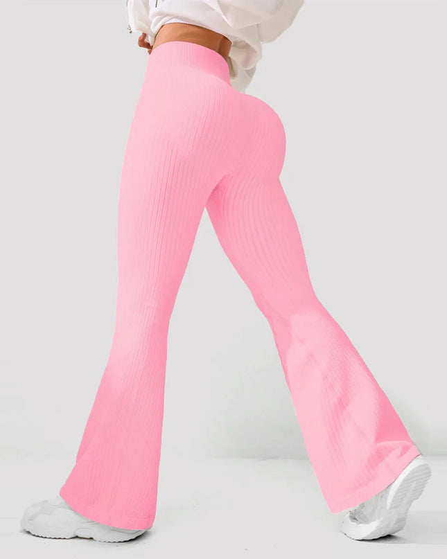 Women's High-Waisted Breathable Flared Trousers - Athleisure Fitness Pants with Stretch