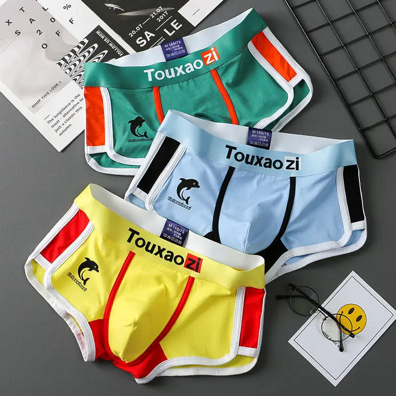 Men's Cotton Boxer Briefs - 3 Pack Underwear with Dolphin Print