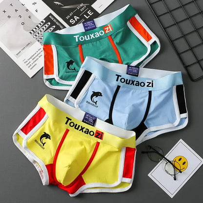 Men's Cotton Boxer Briefs - 3 Pack Underwear with Dolphin Print