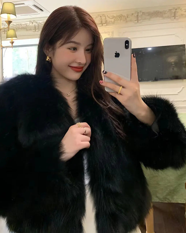 Women's Faux Fox Fur Coat – Thick & Luxurious Overcoat