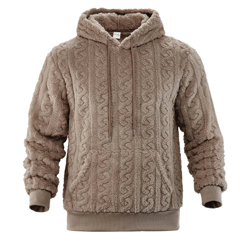 Men's Vintage Jacquard Textured Fleece Hoodie with Hood