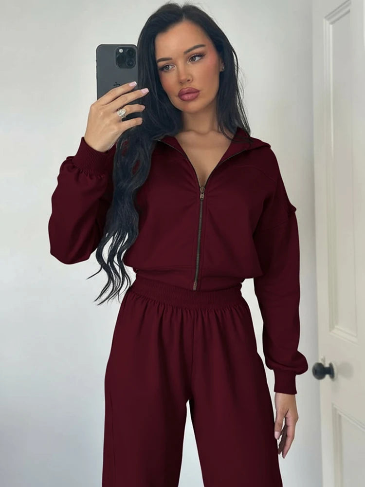 WeirdPuss Women's Zipper Hoodie and Drawstring Tracksuit Set - Stylish 2-Piece Activewear Outfit