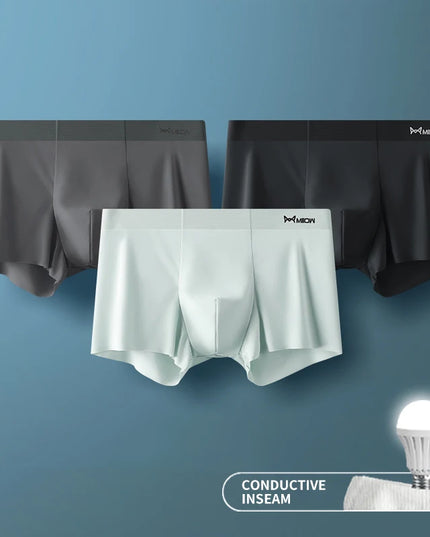MIIOW Men's Ice Silk Boxer Briefs - 3 Pack Seamless Cut Hem Underwear