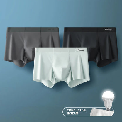 MIIOW Men's Ice Silk Boxer Briefs - 3 Pack Seamless Cut Hem Underwear
