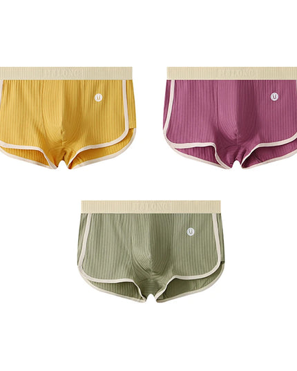 3-Pack Solid Striped Boxers for Men - 100% Cotton, Mesh Panels, High Elastic Waist