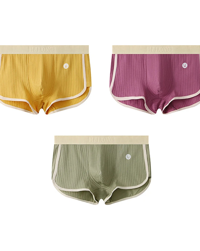 3-Pack Solid Striped Boxers for Men - 100% Cotton, Mesh Panels, High Elastic Waist
