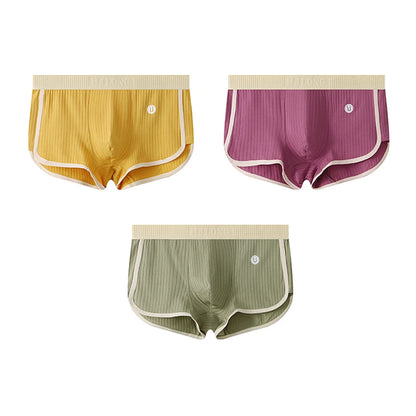 3-Pack Solid Striped Boxers for Men - 100% Cotton, Mesh Panels, High Elastic Waist