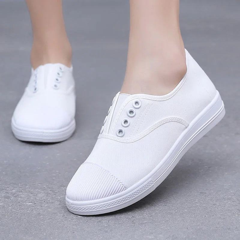 Lady's Classic Round Toe Canvas Lace-Up Sneakers - Comfortable & Stylish Women's Casual Shoes