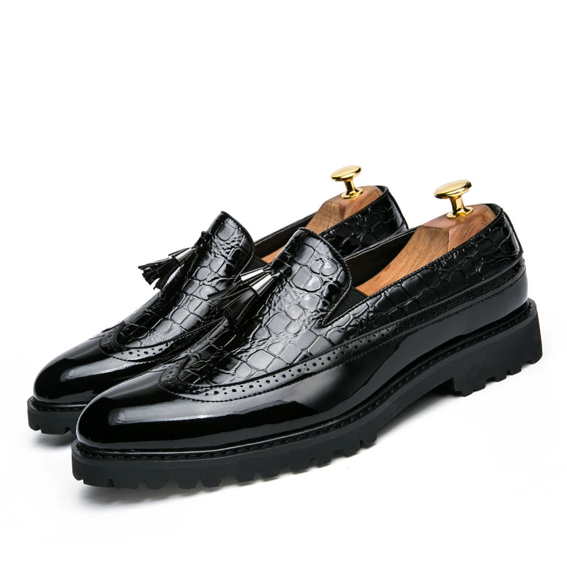 Men's Casual Slip-On Shoes - Crocodile Print Genuine Leather Loafers