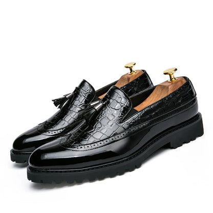 Men's Casual Slip-On Shoes - Crocodile Print Genuine Leather Loafers
