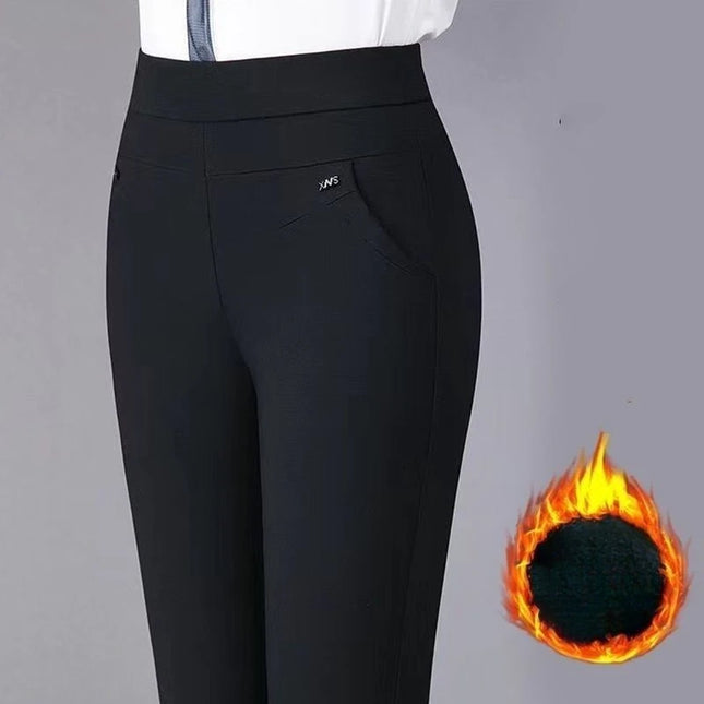 Women's Thick Fleece High-Waist Straight Pants with Elastic Waist