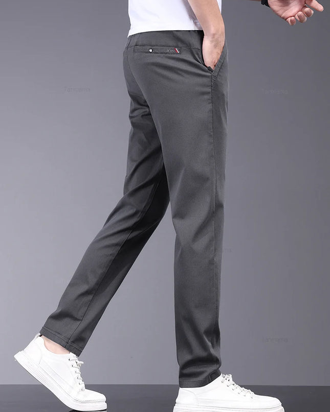 Men's Slim Straight Trousers - Soft, Thin, Bamboo Fiber Fabric with Elastic Stretch