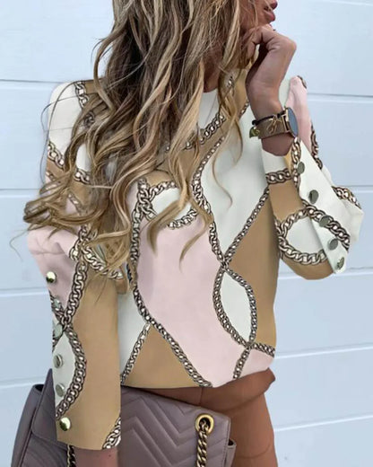 Women’s Metal Button Long Sleeve Blouse