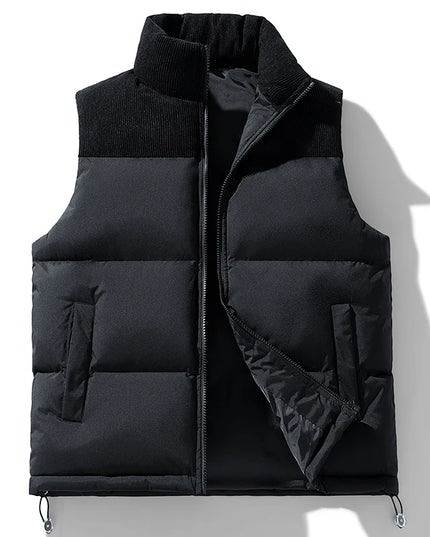Warm Men's Cotton-Padded Vest Jacket with Full Zipper